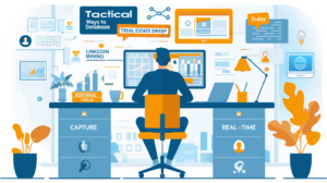 Modern illustration of a real estate professional actively managing their database using tactical networking strategies.